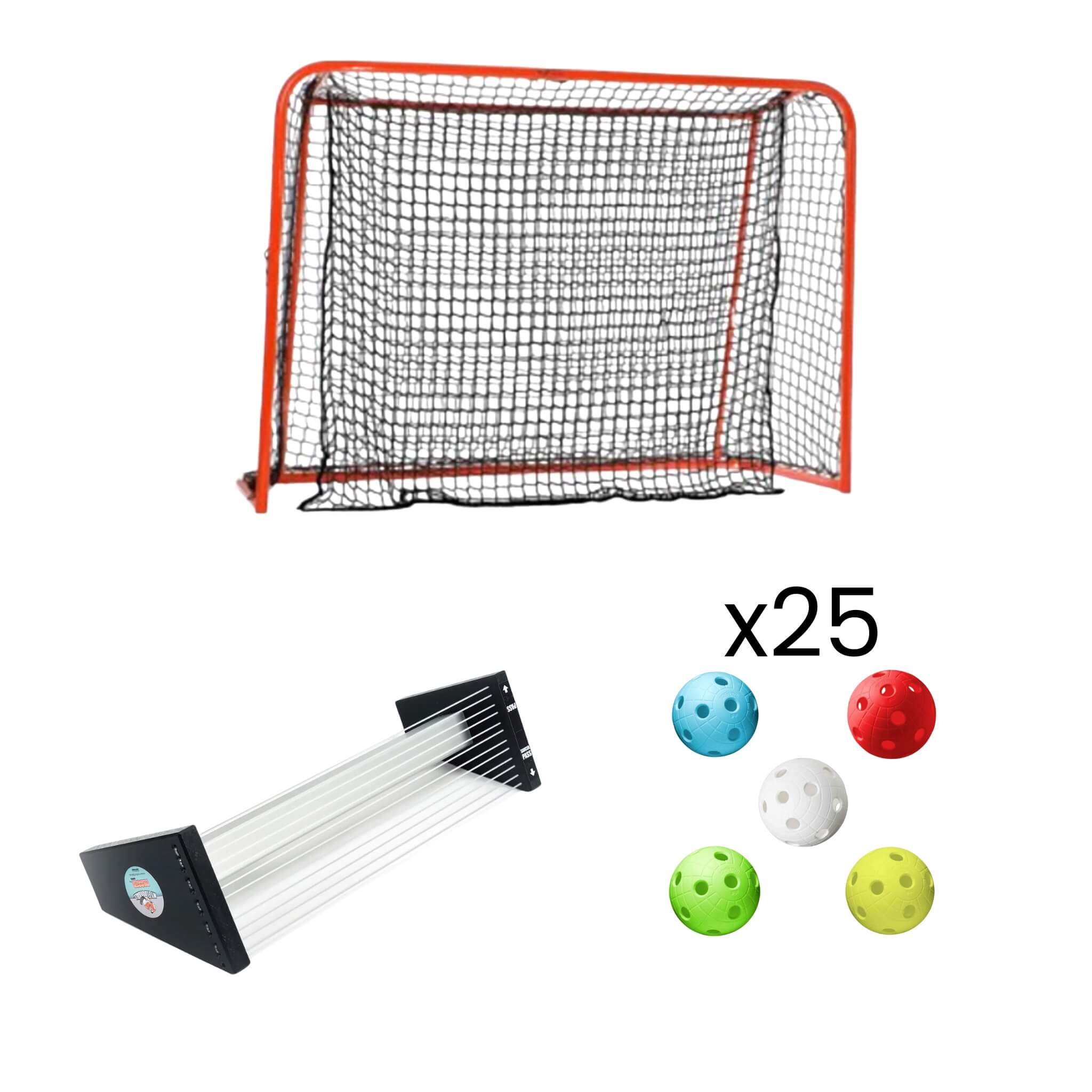 Träningspaket: Innebandymål 115 x 160 cm (ihopfällbar) - Passer Saucer - Crater MIX 25-pack-Innebandy24