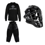 Unihoc Goalie Pack INFERNO SR: Helmet, Shirt & Pants Black/Silver